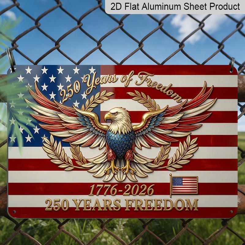 Piatto 2D, 1 pz "250 Anni di Libertà 1776-2026" Aquila Americana Segno in Alluminio 12x8 Pollici - Bandiera USA e Aquila Calva Design Patriottico, 250° Anniversario USA