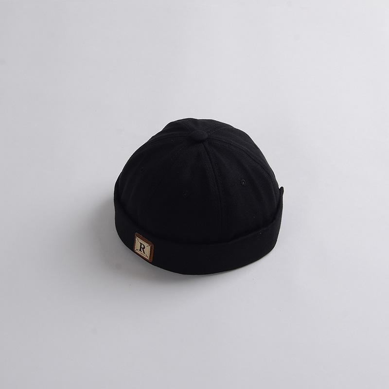 Retro Einfarbig Baby Docker Cap Frühling Sommer Weiche Baumwolle Brimless Beanie Hut Für Mädchen Junge Kinder Kinder Vermieter Caps motorhaube schwarz