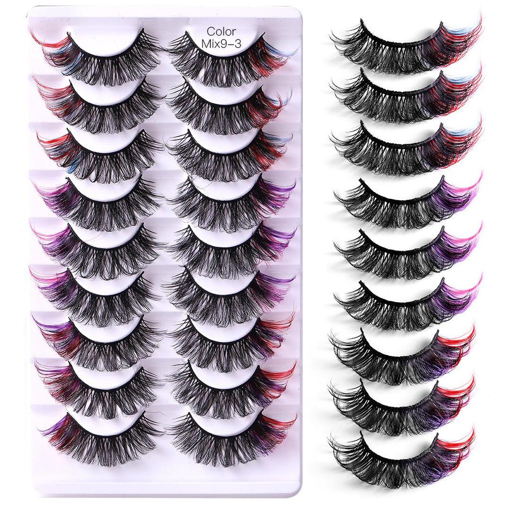 Pack of 7 Pairs: Cross-border Dense & Natural Curly Eyelashes with Colored Ends