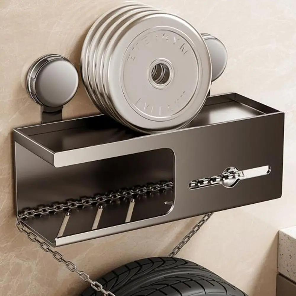 Carbon Steel Suction Cup Toilet Paper Holder Punch Free Detachable Paper Towel Holder Save Space Wall-Mounted Storage Rack