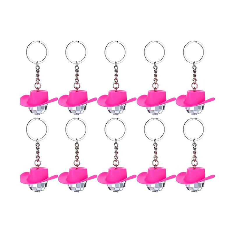 WTEMPO Cowboy Hat Mini Disco Ball Keychain Bling Disco Ball Keychain Ornament DIY Retro Keychain Set Car Key/Door Key/Bag Christmas Tree Decor Pendant