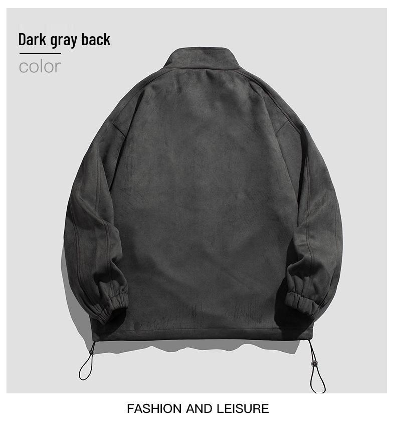 Giacca Unisex in Pelle Scamosciata e Pile con Collo Rialzato Stile Giapponese - Uomo Primavera/Autunno 2025 Sportiva e Studente Vestibilità Larga