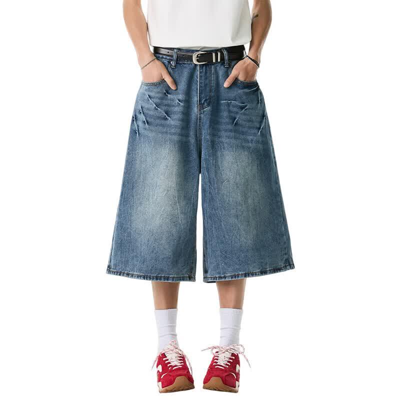 Izzueit Men's Retro Loose Fit Denim Shorts