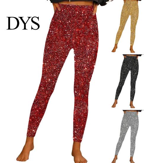 Shimmering Skinny Trousers Women Pencil High Waist Glitter Long Pants Shimmery Elastic Fabric Sequin Leggings Daily Wear Fine Design