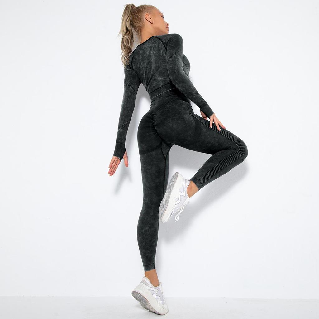 Seamless Frosted Yoga Set: Long Sleeve & High Waist Pants for Women