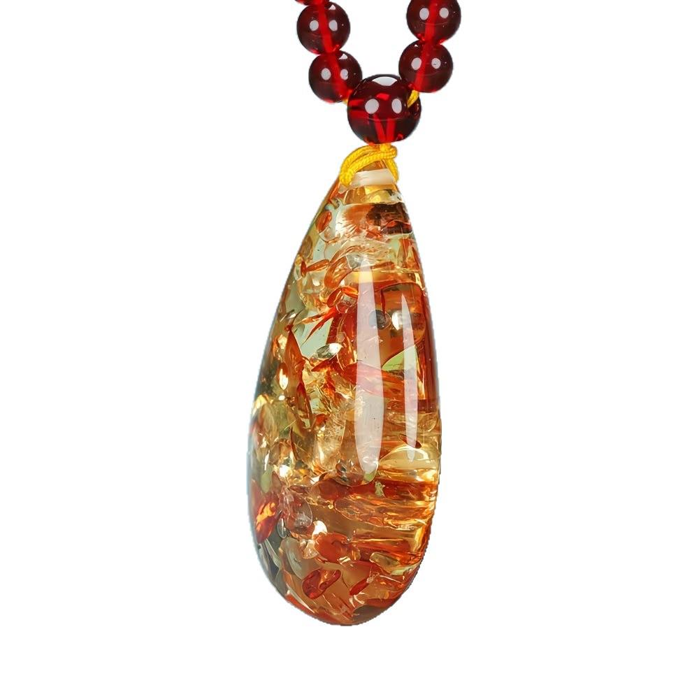 Two-Color Flower Amber Water Drop Necklace: Unisex Sweater Chain Pendant