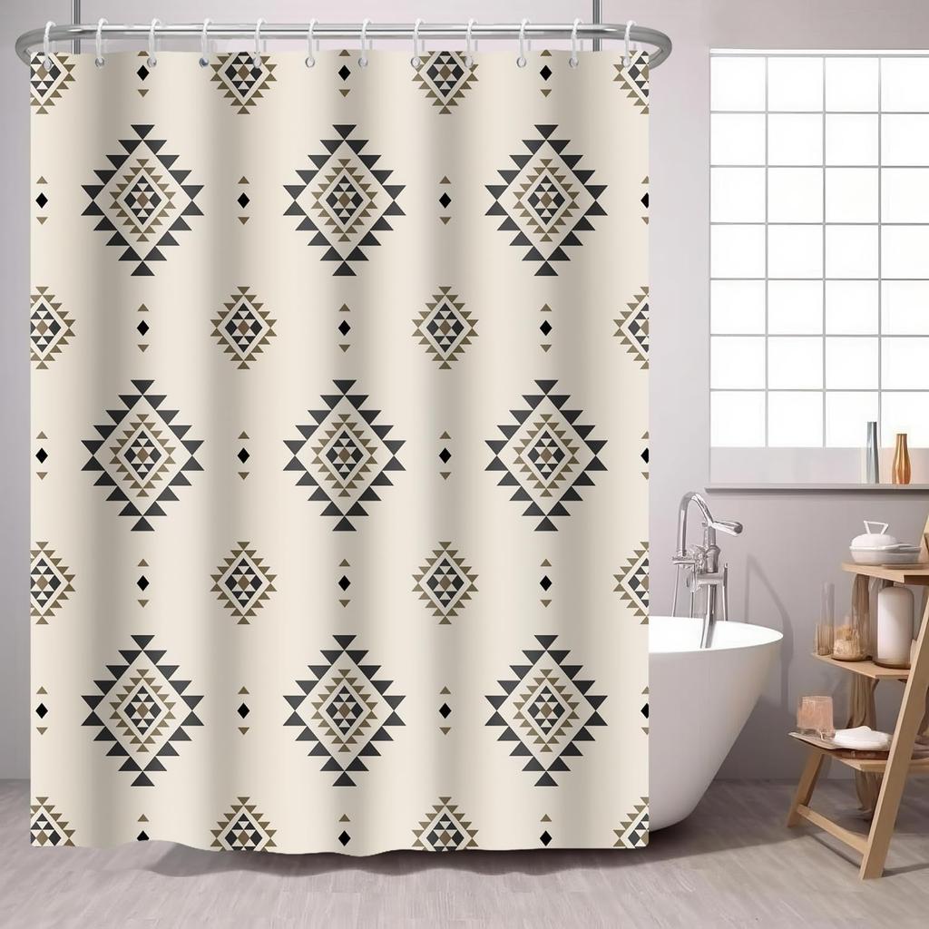 Schwarz Weiß Duschvorhang Southwest Boho Tribal Stoff Duschvorhänge Navajo Ethnisch Westlich Geometrisch Badezimmervorhang Badezimmer