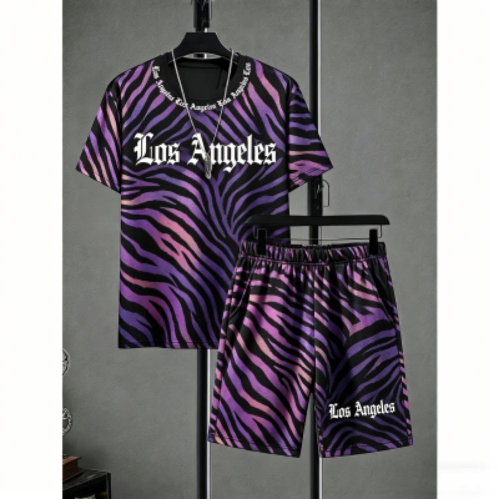 Fashion Men's Set Tiger Zebra Stripe Colorful Printed Men's T-shirt and Shorts 2 Piece Set Summer Casual Outdoor Men's and Women's T-shirt Sets