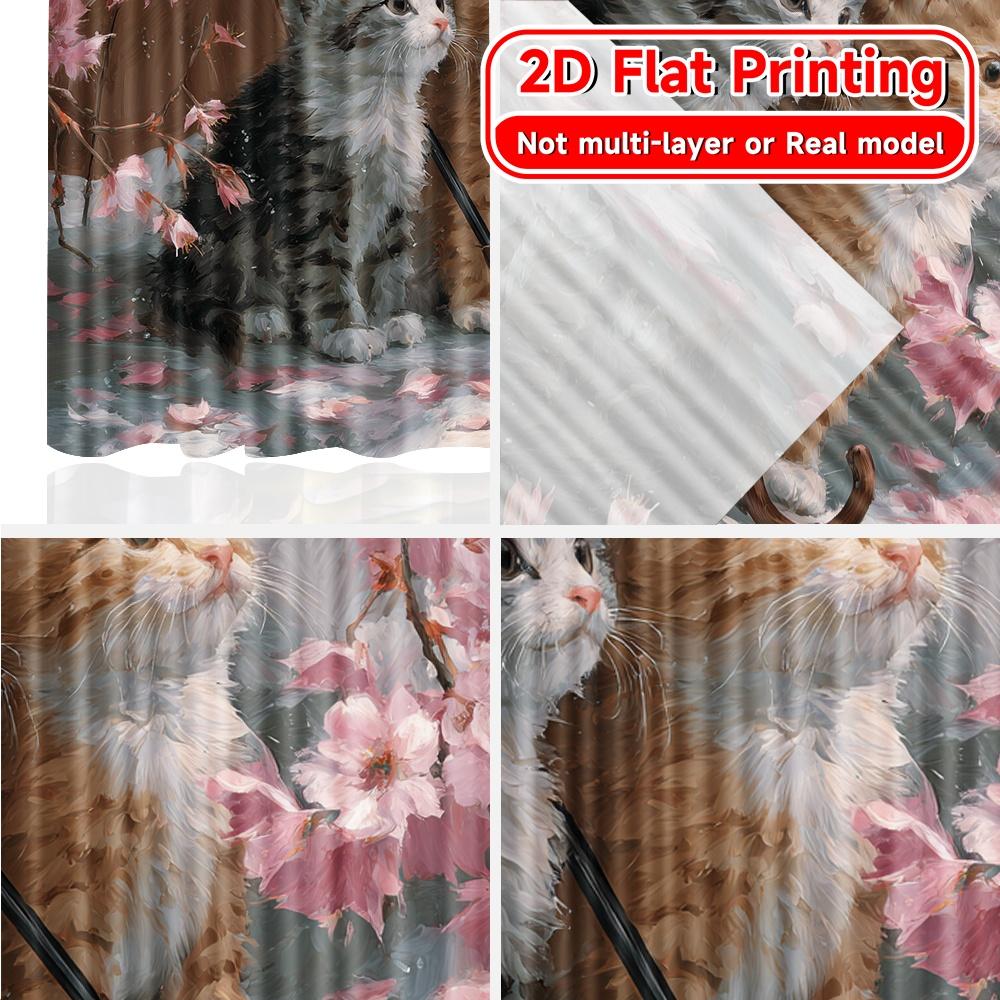 Set Of 2 Flat Printing Blossom Kittens Chic Curtain Durable Polyester Fabric Curtains Home Decor Suitable Living