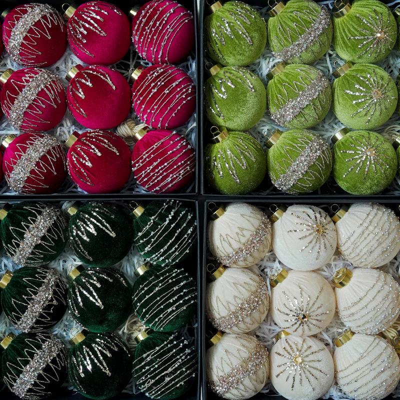8CM/12PCS, Sparkling Velvet, Wrapped Christmas Balls, Ornaments, Christmas Decorations, Window Ornaments, Party Decoration Ornaments