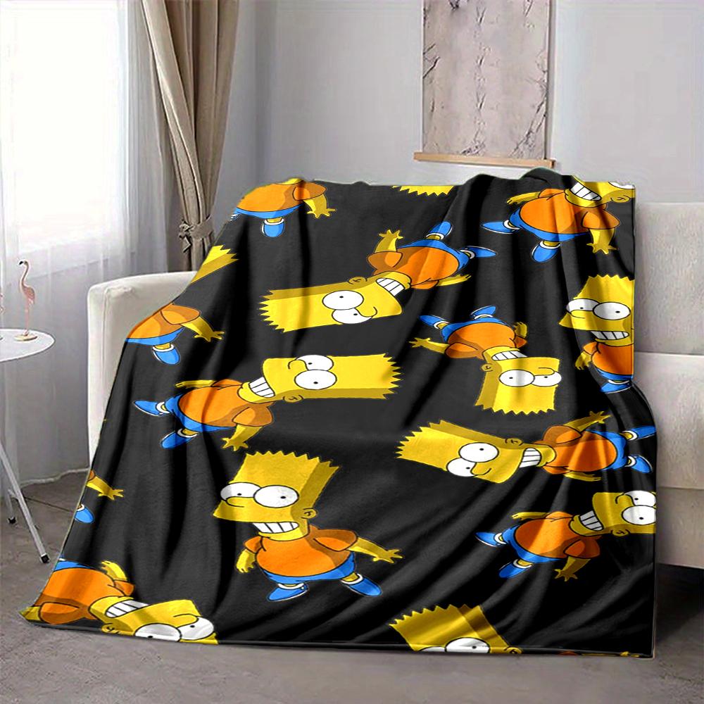 1Pc Bart Simpson Flannel Blanket, Soft And Comfortable, Casual Warm, Camping Travel, Christmas, Halloween Xmas Gift L1145