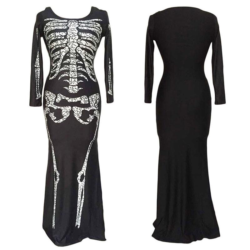 Plus Halloween Midnight Horror Vampire Skeleton Costume Long Fancy Dress Outfit For Spooky Events