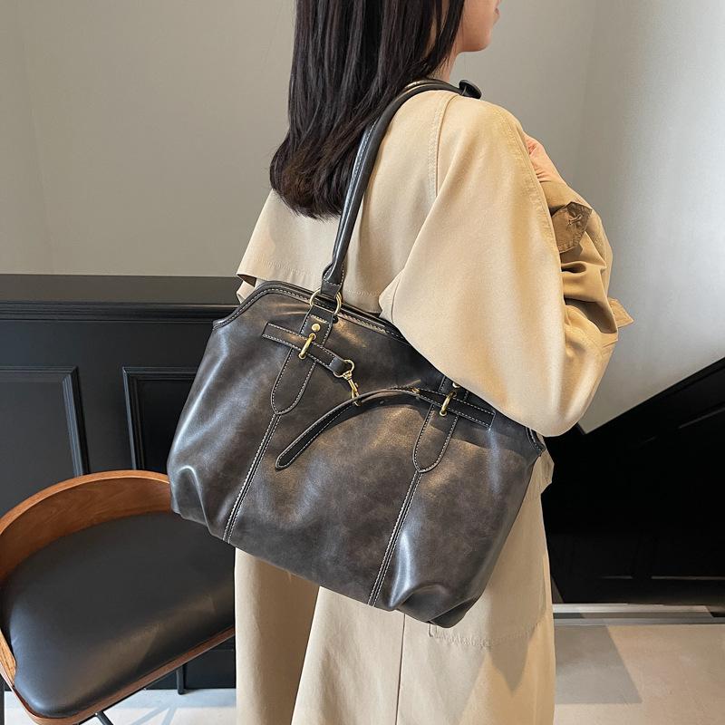 Retro Lazy Sense, Briefcase Bag, Women's Large-capacity Texture, Solid Color, Simple and Popular Foreign-style Portable Shoulder Tote Bag