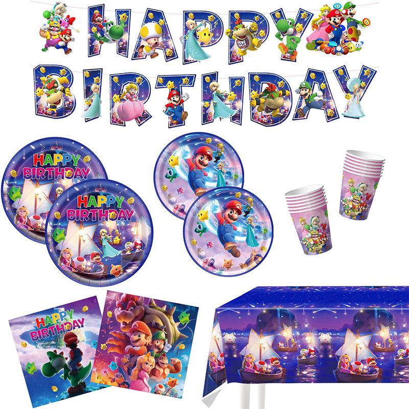 Anime Super Mario Bros Geburtstagsparty Dekoration Mario Luigi Einweggeschirr Tischdecke Serviette Teller Geschenktüte Partyzubehör