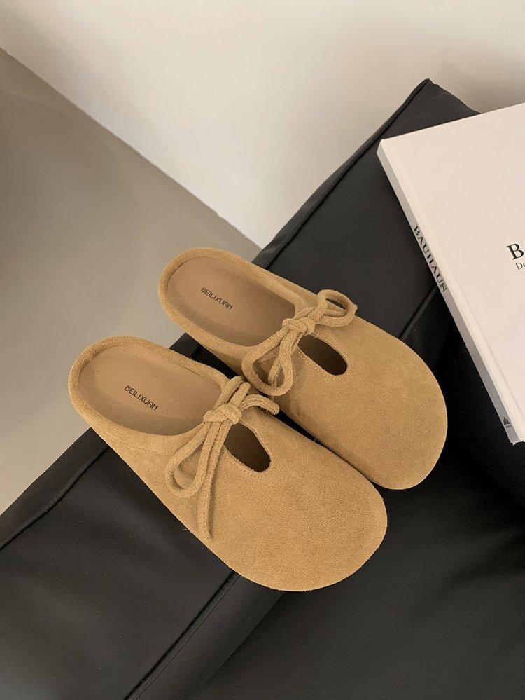 Retro Mori Bag Head Half Slippers Women's Outer Wear 2025 Autumn New College Style Versatile Lace-up Lazy Boken Shoes