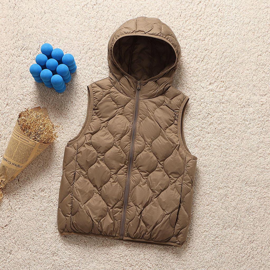 Women's Petite Hooded Lightweight Down Jacket, Autumn/Winter, Diamond Pattern, White Duck Down, Short Style.