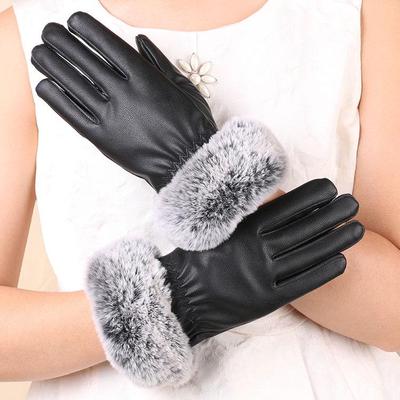 Women's Touchscreen Winter Gloves - Warm PU Leather with Rabbit Fur for Cycling & Driving
