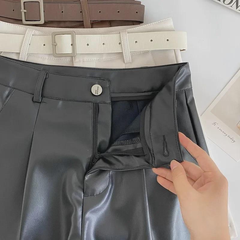 Autumn 2024 High-Waist PU Leather Shorts - Korean Style Casual Wide-Leg Fashion