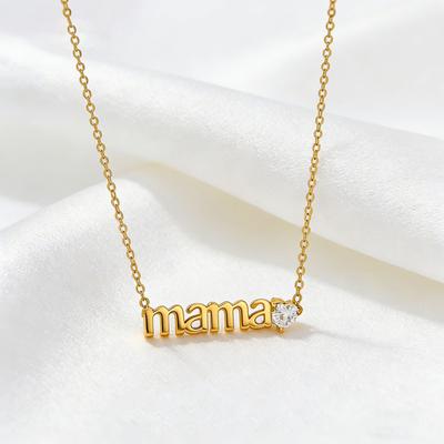 Mama Pendant Necklace Sparkling Cubic Zirconia Heart Necklace Women Elegant Necklace Mother's Day or Birthday Gift for Mom