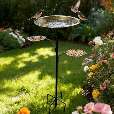 Metal Bird Bath for Outside 5 Pronged Base Birdbath with Stake Vintage Freestanding Feeder Bowl for Garden Patio Yard Lawn Decor