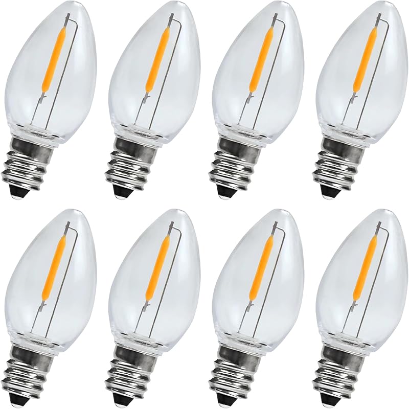 KLY LED Night Light Bulbs, C7 Shatterproof Replacement Led Bulb for String Light, E12 Base Salt Lamp Bulbs, 0.6W Equivalent To 7W, Warm White 2200K,