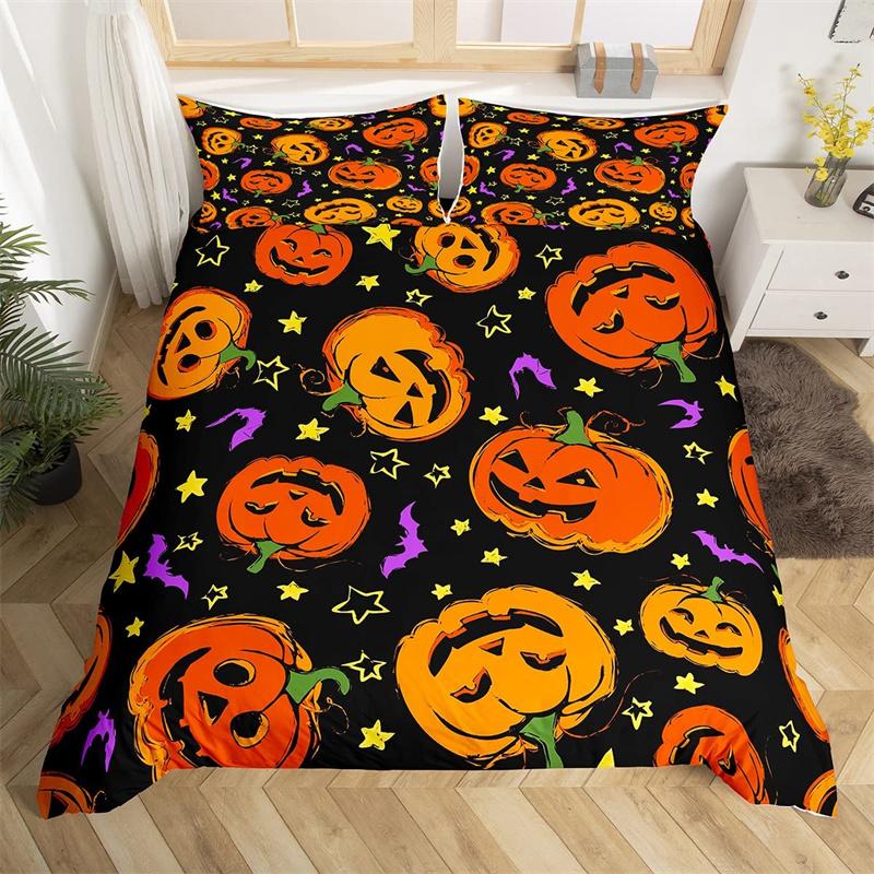 Pumpkin Tree Duvet Cover Happy Halloween Bedding Set Full Microfiber Horror Theme Comforter Cover For Kids Boys Girls Teens Room