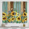 Set Of 2 Sunflower Butterfly Wood Board Pattern Printed Curtains Window Decorations Home Room Curtain Polyester