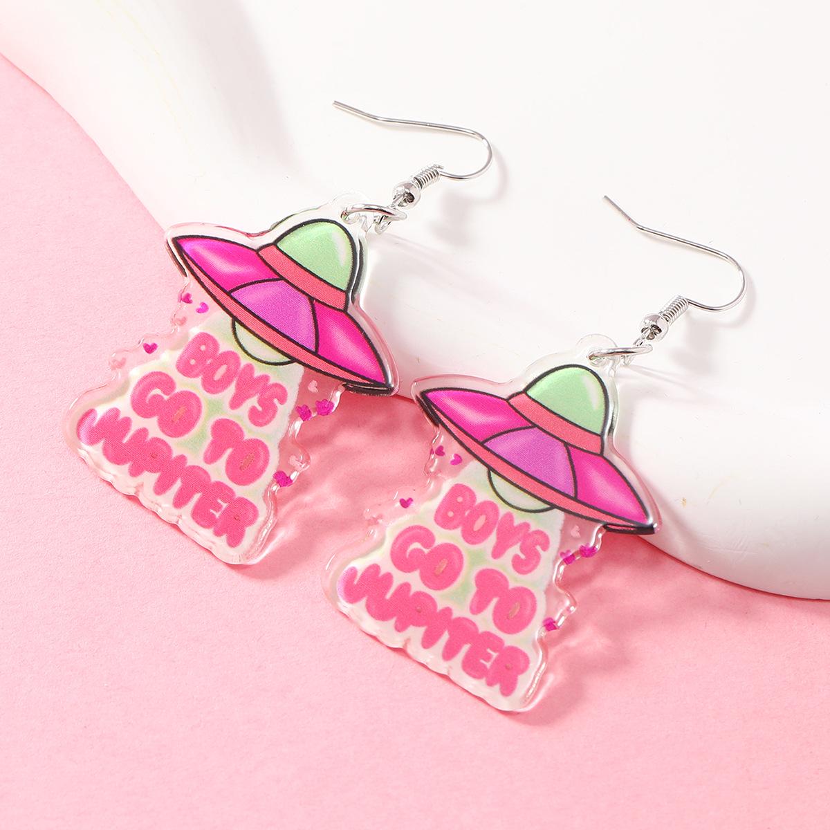 Summer Fun Colorful Spaceship Heart Acrylic Earrings – Cute, Creative, Unique, Versatile, and Fashionable