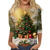 Women's Casual Three-Quarter Sleeve Christmas Print Neck Top for Giving