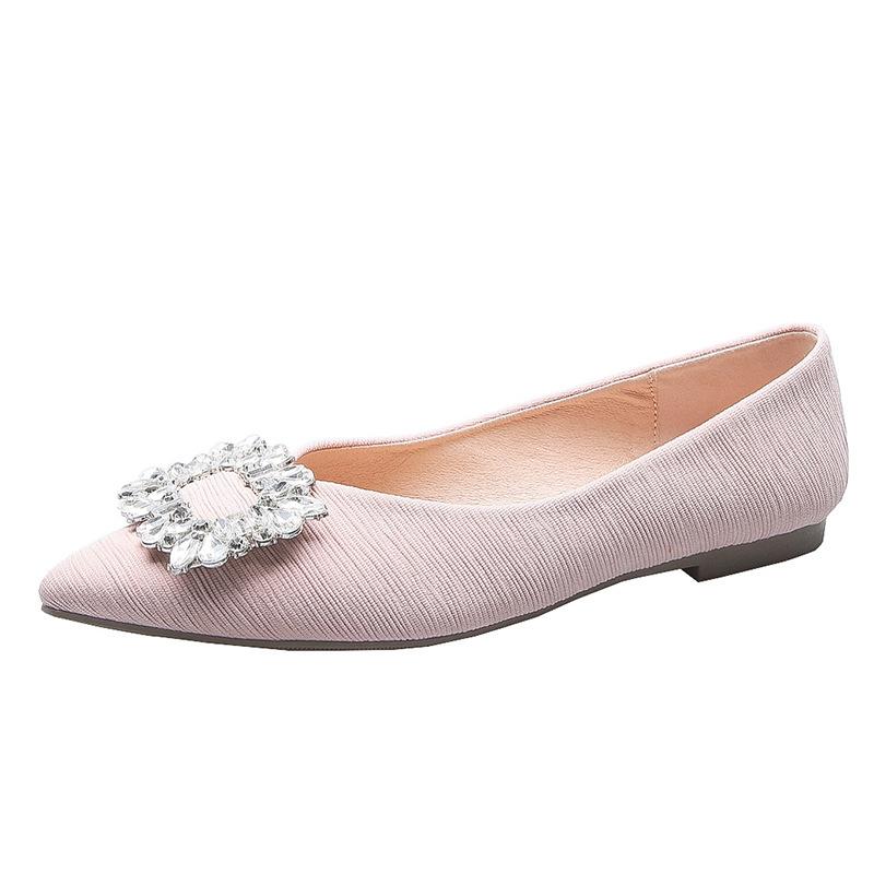 Fashion Luxury Striped Fabric Flats Women Sparkle Stone Shoes Ladies Ballets Pointed Toe Office Dress Loafers Woman Brides Wedding Shoes