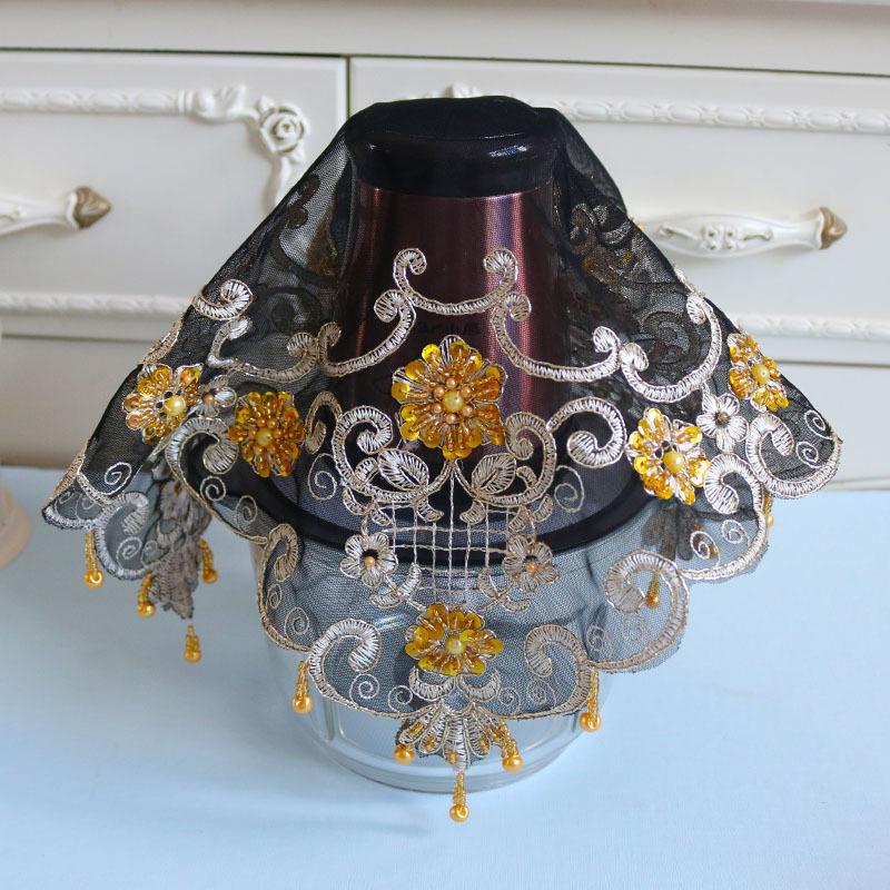 European Premium Black Lace Golden Embroidered Square Table Mat Vase Coffee Kettle Rice Cooker Cover Cloth Wedding Decoration