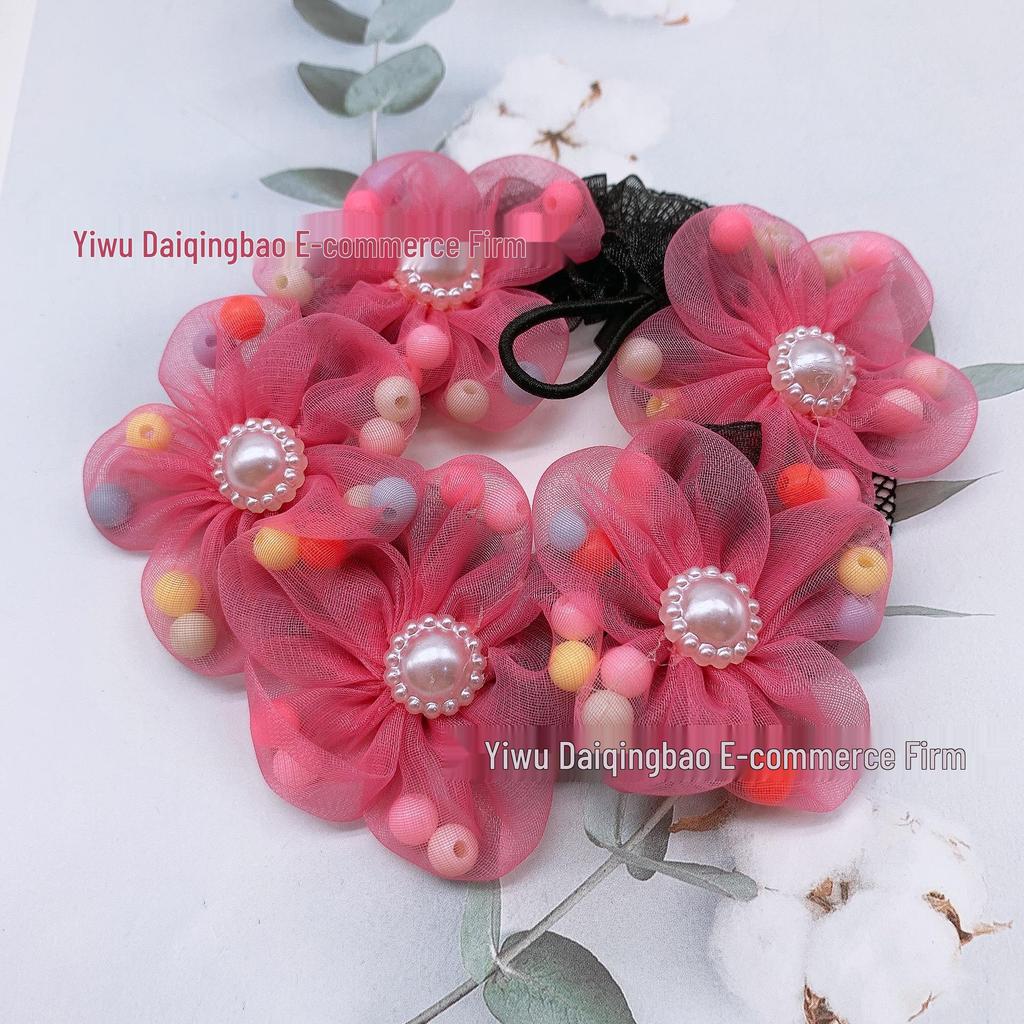 Children's Pearl Floral Hair Net: Cute Bun Styling Tool for Festival and Performance
