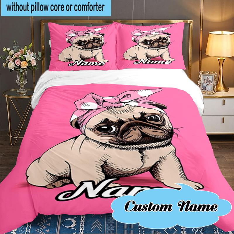 Custom Name 3PCS Vintage Dog Portrait Art Bedding Set Including 1pc Duvet Cover And 2pcs Pillowcases for Bedroom, Dormitory Gift Home Decor