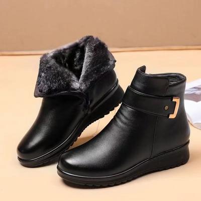 Mom's Winter Shoes with Velvet Flat Bottom Anti Slip Warm Short Boots, Women's Shoes, Leather Shoes, Winter Shoes