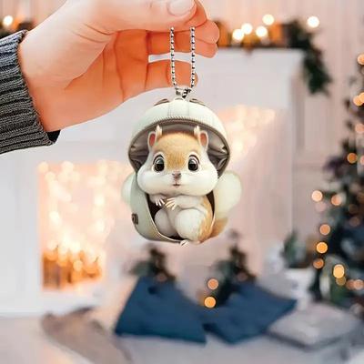 Squirrel In Bag Hanging Decoration Home Indoor Christmas Tree Car Rearview Mirror 2D Flat Acrylic