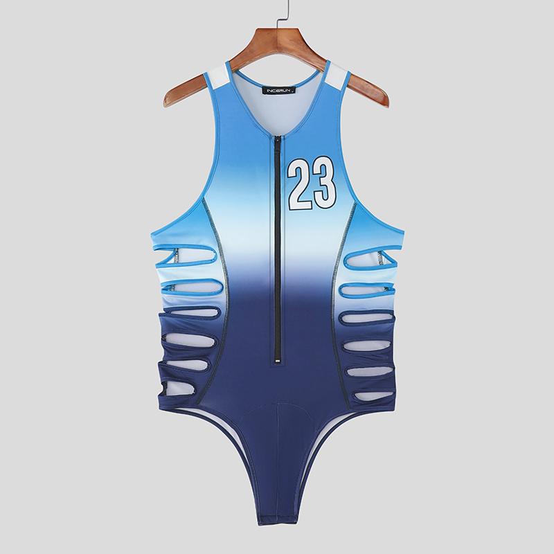 

INCERUN Мужской ремень Без рукавов Градиентный принт букв Вырезы Брифы Боди Комбинезоны 2XL синий