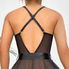 Women Bedroom Bodysuit V Neck See-through Lace Patchwork Bow Ruffle Playsuit Off Shoulder Backless Adjustable Spaghetti Strap Nightdress for