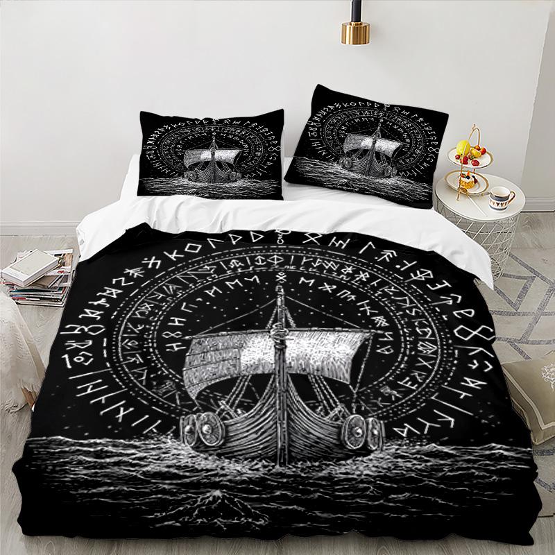 Viking Ship At Sea 3PCS Bedding set,Ideal for 1pc Duvet Cover And 2pcs Pillowcases Perfect for Fan gift,Ideal for Bedroom, Dormitory