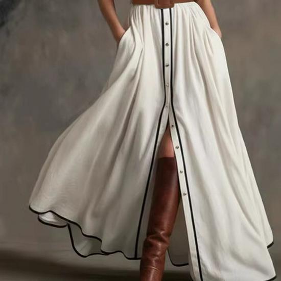 2026 Retro Style Sleeveless Ruffled White Cotton-Linen Blend Long Dress