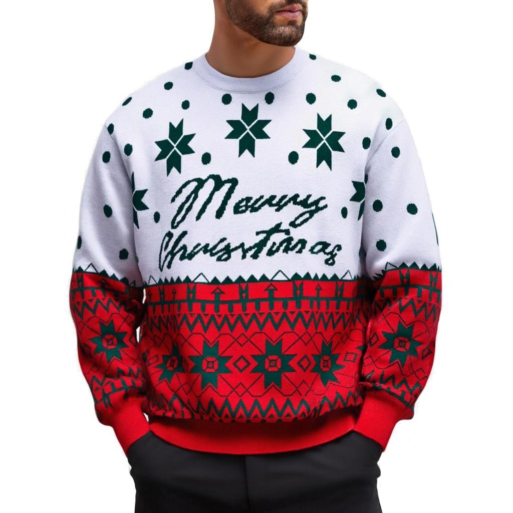 Men's And Women's Casual Christmas Printed Knitted Sweater, Loose Pullover Round Neck Warm Sweater