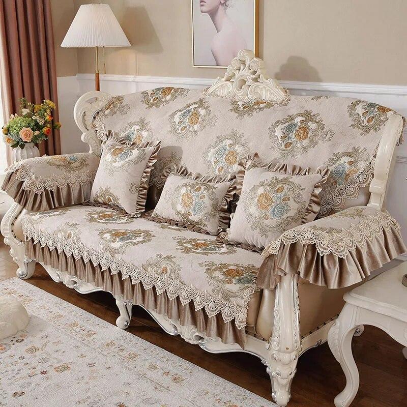 Retro Chenille Jacquard Stoffen Bankhoes 1 2 3 Zits Bloemenpatroon Hoes Vier Seizoenen Universele Bankhoes Armleuning Handdoek Armrest 30X70cm