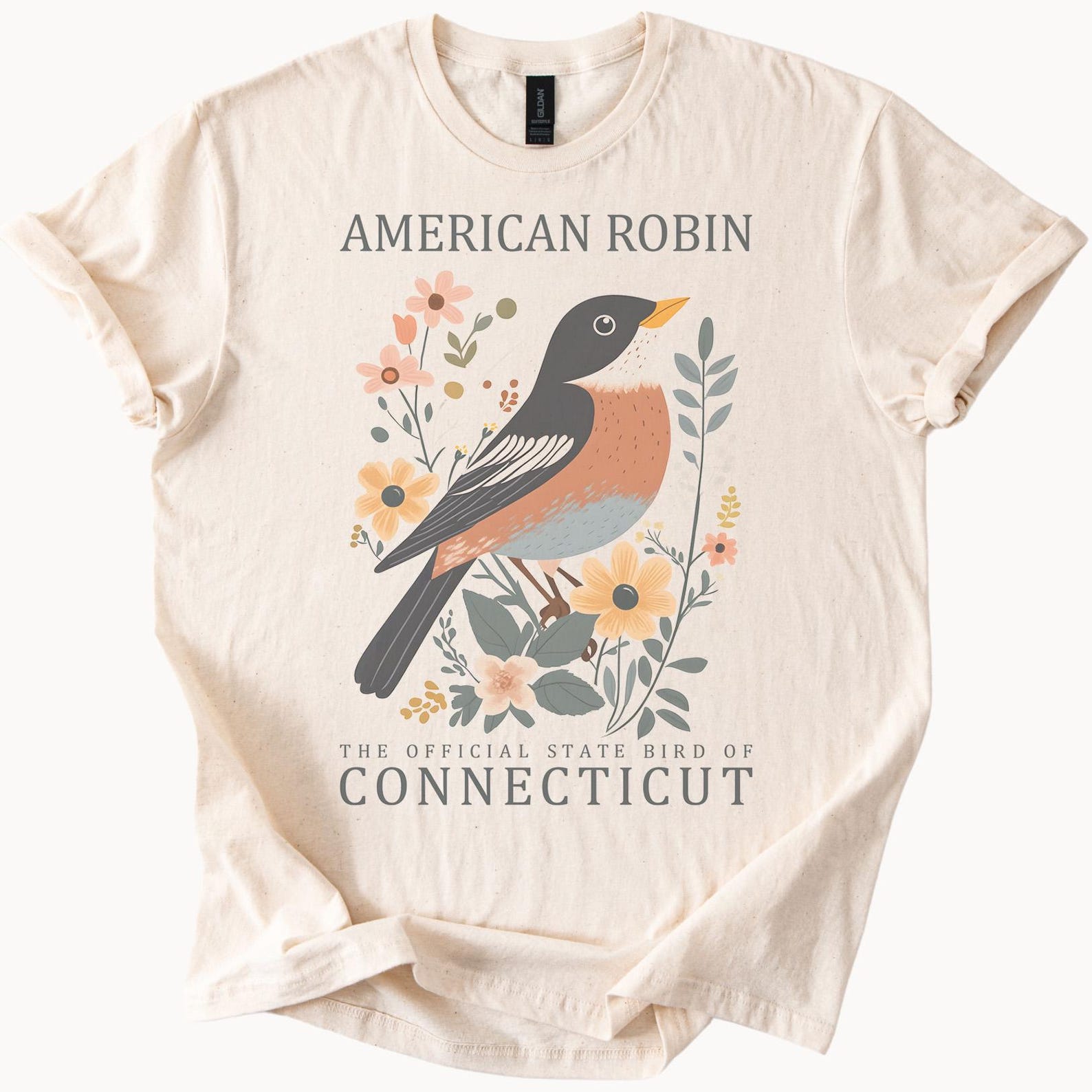 American Robin Connecticut State Bird Floral Graphic Shirt 100