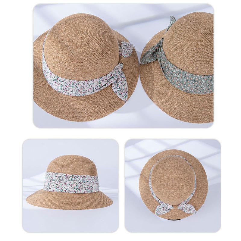 New Summer Elegant Fisherman Hat French Pastoral Straw Hat Women Outdoor Large Hat Brim Showing Small Sun Protection Hat