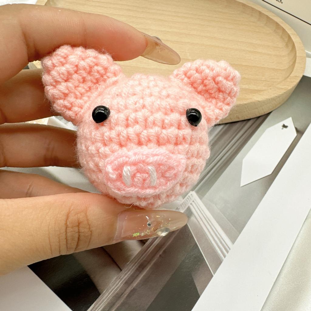 Handmade wool crocheted cartoon sunny day doll dog pig sheep chicken fox rabbit animal diy doll head key chain bag decoration