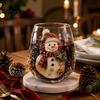 Elegant Wine Glass Set Creative Transparent Santa Claus Pattern Mug, 3D Embossed Christmas Aesthetic Tea Cups, Drinking with Tree Wreath Socks Design,