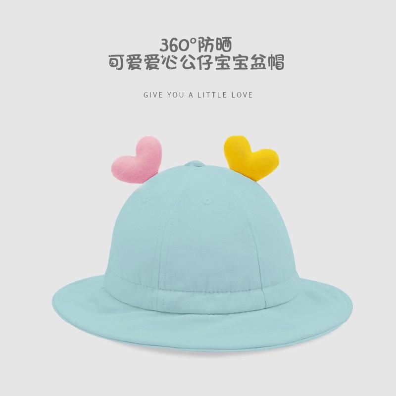 Spring and Autumn Cotton Sunshade Basin Hat Cartoon Love Baby Bucket Hat Letter Embroidery Cute Children's Female Treasure Sunscreen Hat