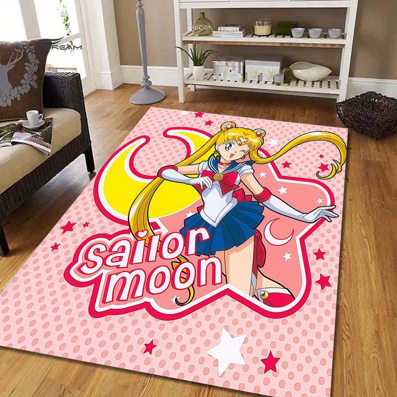 Sailor Moon3 Flanellmuster Quadratischer Teppich, Läufer, Teppich für Wohnzimmer Schlafzimmer Sofa Spielzimmer Dekor, Rutschfeste Fußmatte