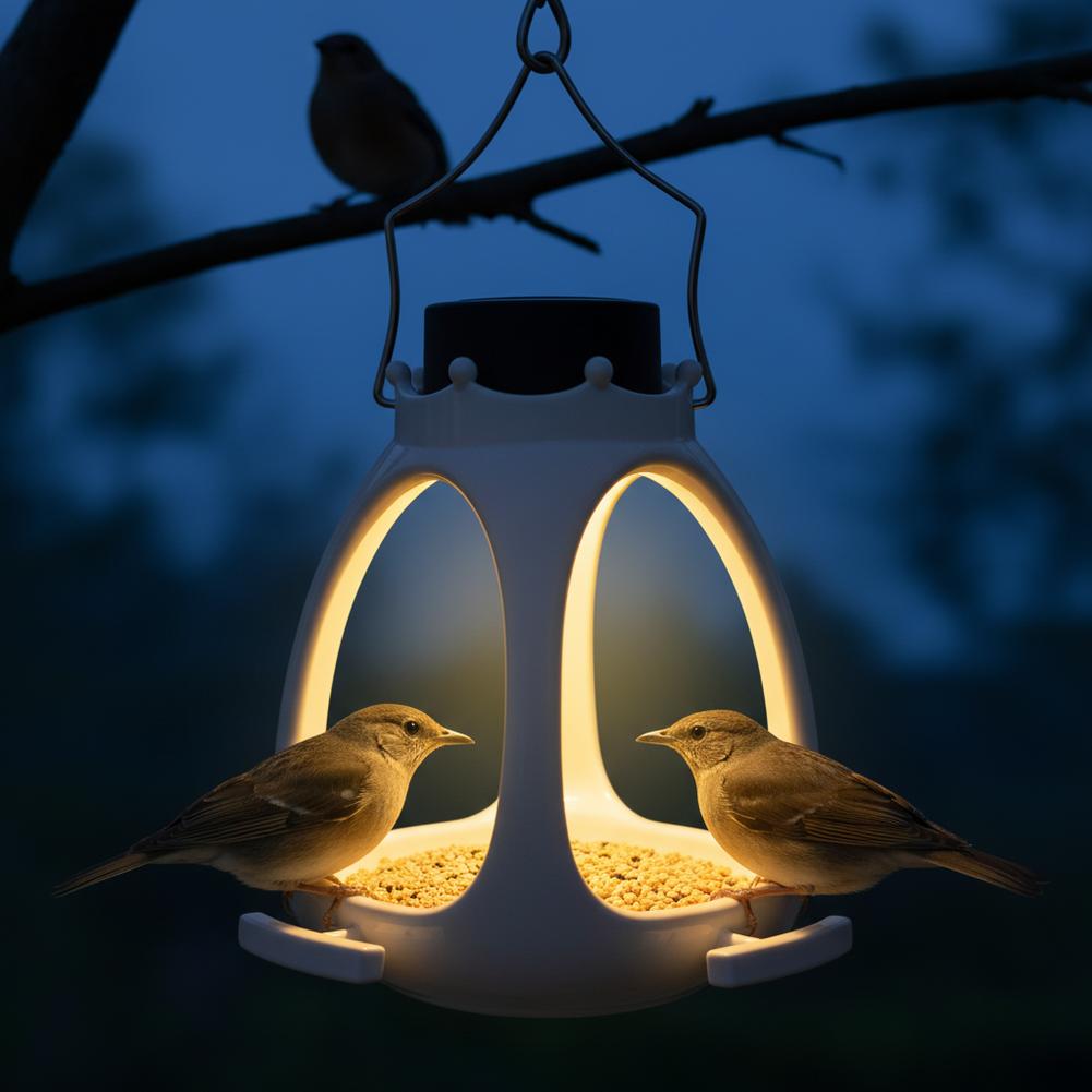Outdoor Solar Bird Feeder Hanging Wild Bird Feeder With LED Light Crown Shape Bird Feeder Lantern Bird Feeder For Outdoor