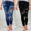 High-Waisted Stretch Denim Jeans Women Distressed Pencil Pants With Leopard Patch Detail Urban Casual Slim Fit