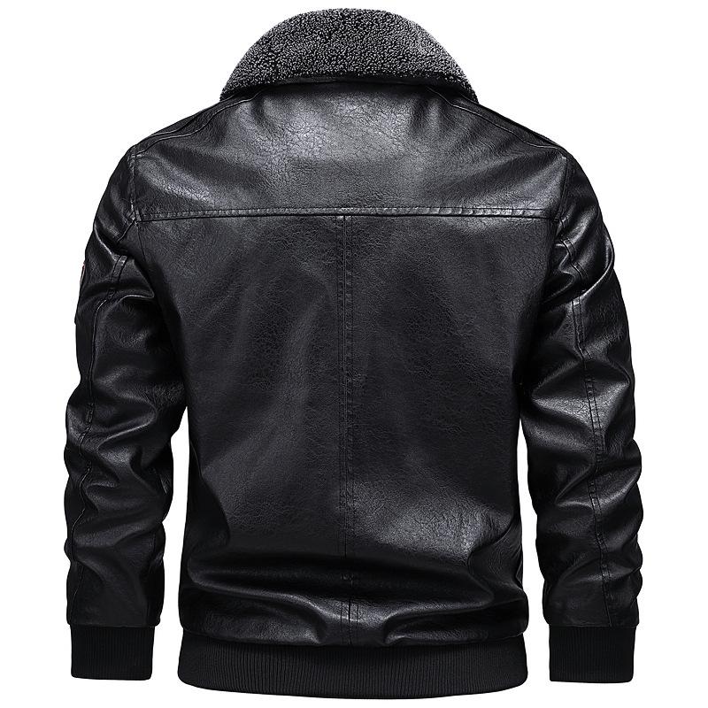 Men's European Winter PU Leather Jacket with Velvet Collar - Large, Warm, Windproof Motorcycle Style
